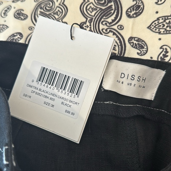 Dissh DIMITRA BLACK LINEN CARGO SKORT  sz 2 - Picture 5 of 9